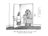 "One final question: Do you now own or have you ever owned a fur coat?" - New Yorker Cartoon Premium Giclee Print by Mick Stevens
