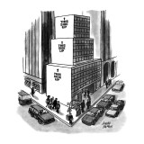 Office building on city corner is shaped like three boxes, one atop the ot… - New Yorker Cartoon Premium Giclee Print by Joseph Farris
