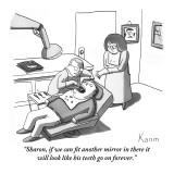 "Sharon, if we can fit another mirror in there it will look like his teeth…" - New Yorker Cartoon Premium Giclee Print by Zachary Kanin