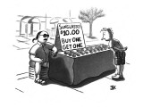A customer is looking at a street vendor's sign that reads, "Sunglasses, $… - New Yorker Cartoon Premium Giclee Print by James E. Kirchman