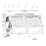 A woman in a greeting card aisle looks at two choices under the category o… - New Yorker Cartoon Premium Giclee Print by David Sipress