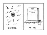 Two frames: the first showing sperm and an egg and labeled "Before;" the s… - New Yorker Cartoon Premium Giclee Print by Tom Cheney