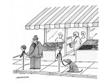 A leashed dog is looking at a man leashed to a parking meter. - New Yorker Cartoon Premium Giclee Print by Mick Stevens