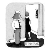 A man stands near the entryway of a room with a lampshade on his head. He … - New Yorker Cartoon Premium Giclee Print by J.C. Duffy