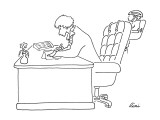 Woman at desk with baby strapped to the back of her chair. - New Yorker Cartoon Premium Giclee Print by J.P. Rini