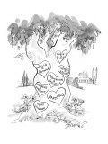 Hearts carved in tree with names of couples from Greek mythology.  There i… - New Yorker Cartoon Premium Giclee Print by Edward Frascino