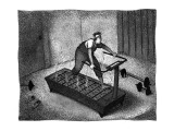 A man on a treadmill filled with hot coals - New Yorker Cartoon Premium Giclee Print by John O'brien