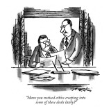 "Have you noticed ethics creeping into some of these deals lately?" - New Yorker Cartoon Premium Giclee Print by Henry Martin