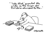Bearded writer writes in longhand: "'Take that,' growled the writer as the… - New Yorker Cartoon Premium Giclee Print by Charles Barsotti