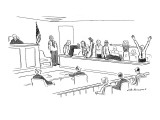 Jury spells out 'guilty' with their bodies. - New Yorker Cartoon Premium Giclee Print by Nick Downes