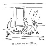 He answered his taser. - Cartoon Premium Giclee Print by Peter Mueller