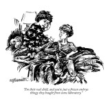 "I'm their real child, and you're just a frozen embryo thingy they bought …" - New Yorker Cartoon Premium Giclee Print by William Hamilton