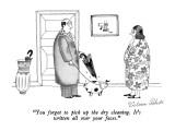 "You forgot to pick up the dry cleaning.  It's written all over your faces." - New Yorker Cartoon Premium Giclee Print by Victoria Roberts