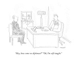 "Hey, how come no diplomas?" "Oh, I'm self-taught." - New Yorker Cartoon Premium Giclee Print by Robert Mankoff