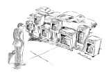 Businessman looking at  street vending boxes for newspapers marked "Sloth,… - New Yorker Cartoon Premium Giclee Print by Stuart Leeds