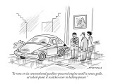 "It runs on its conventional gasoline-powered engine until it senses guilt…" - New Yorker Cartoon Premium Giclee Print by Mick Stevens