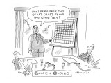 A board member displays an upward-trending financial chart. - New Yorker Cartoon Premium Giclee Print by Mick Stevens