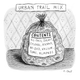A large bag is centered in this picture, with a tag on the front saying it… - New Yorker Cartoon Premium Giclee Print by Roz Chast