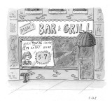 Sign in Mom's Bar and Grill reads, 'When You're Happy I'm Happy Hour.' - New Yorker Cartoon Premium Giclee Print by Roz Chast