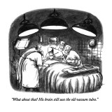 "What about that! His brain still uses the old vacuum tubes." - New Yorker Cartoon Premium Giclee Print by Frank Cotham