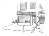 Man walks by a storefront with a sign reading "DRINK 'N' SMOKE 'N' SHOOT" … - New Yorker Cartoon Premium Giclee Print by Jack Ziegler