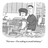 "Not now—I'm cooking to avoid intimacy." - New Yorker Cartoon Premium Giclee Print by Peter C. Vey