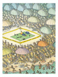 Policeman on crowded beach has police tape keeping away the other sunbathers. - New Yorker Cartoon Premium Giclee Print by John O'brien
