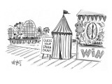 A tent booth on boardwalk with sign that reads, 'Guess Your Sperm Count.' - New Yorker Cartoon Premium Giclee Print by Christopher Weyant
