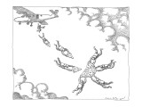 Skydivers, holding slices of a large pizza, form a whole pie in the sky. - New Yorker Cartoon Premium Giclee Print by John O'brien