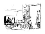 Man sees wife preparing food from witche's cooking show. - New Yorker Cartoon Premium Giclee Print by Joseph Mirachi