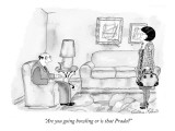 "Are you going bowling or is that Prada?" - New Yorker Cartoon Premium Giclee Print by Victoria Roberts