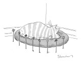 A cat is seen sleeping surrounded by mice skulls on poles.  - New Yorker Cartoon Premium Giclee Print by Danny Shanahan