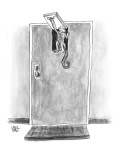 Monkey entering small door at top of large door. - New Yorker Cartoon Premium Giclee Print by John Kane