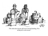 "The robots have become self-aware and self-loathing. Now all they do is w…" - New Yorker Cartoon Premium Giclee Print by Farley Katz