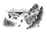 Lemming avoids death by hang-gliding away from cliff. - New Yorker Cartoon Premium Giclee Print by John Kane