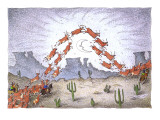 Herding cows - Cartoon Premium Giclee Print by John O'brien
