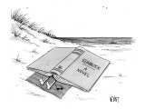 Person on a beach blanket covered by a giant book called, 'Sunblock a Novel.' - New Yorker Cartoon Premium Giclee Print by Christopher Weyant