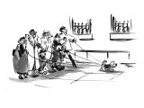 Six dog walkers with leashes walking one dog. - New Yorker Cartoon Premium Giclee Print by Lee Lorenz