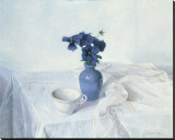 Pensées dans un vase bleu Reproduction transférée sur toile : par Arthur Easton