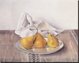 Three Pears On a Plate Stretched Canvas Print by Arthur Easton