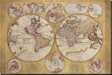 Antique Map, Globe Terrestre, 1690 Stretched Canvas Print by Vincenzo Coronelli