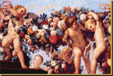 Cherubs with Garland of Flowers Stretched Canvas Print by Carlo Maratta
