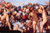 Cherubs with Garland of Flowers Reproduction transférée sur toile : par Carlo Maratta