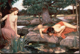 Echo and Narcissus Stretched Canvas Print by John William Waterhouse