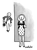 A woman dressed up for a date waits impatiently. Her date is seen running … - New Yorker Cartoon Premium Giclee Print by Liam Walsh