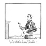 "Your Honor, if it please the court I'd like to deliver my opening comment…" - New Yorker Cartoon Premium Giclee Print by Matthew Diffee