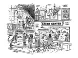 Police & firemen arrive at building where there is a raging fire; people a… - New Yorker Cartoon Premium Giclee Print by Tom Cheney