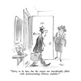 "Sorry to be late, but the streets are inexplicably filled with demonstrat…" - New Yorker Cartoon Premium Giclee Print by Lee Lorenz