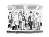 Chef with hat and lobster trap on subway stop with businessmen with briefc… - New Yorker Cartoon Premium Giclee Print by Warren Miller