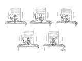 Man in office looking at himself with various types of cigars, cigarette a… - New Yorker Cartoon Premium Giclee Print by Jack Ziegler
